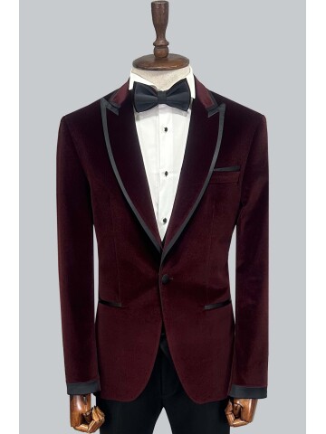 SUIT SARTORIA BORDO SİVRİ YAKA KADİFE DAMATLIK 5663