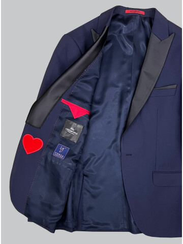 SUIT SARTORIA ÇIKMA SİVRİ YAKA LACİVERT YÜNLÜ DAMATLIK 5626