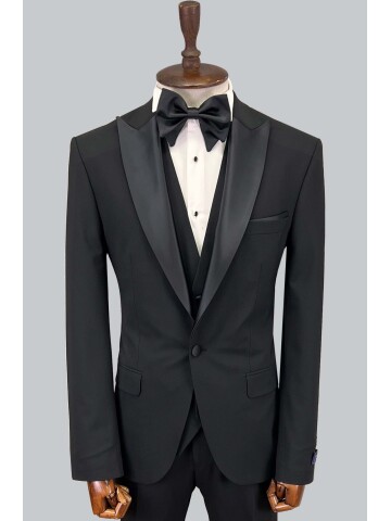 SUIT SARTORIA ÇIKMA SİVRİ YAKA SİYAH YÜNLÜ DAMATLIK 5626