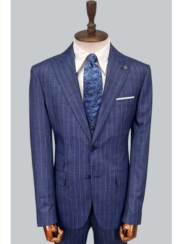 SUIT SARTORIA ÇİZGİLİ MAVİ YELEKLİ TAKIM ELBİSE 2895