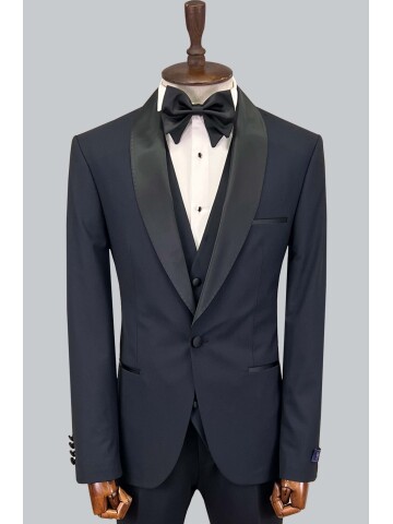 SUIT SARTORIA ŞAL YAKA LACİVERT YÜNLÜ DAMATLIK 5625