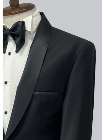SUIT SARTORIA SİYAH ŞAL YAKA YÜNLÜ DAMATLIK 5665