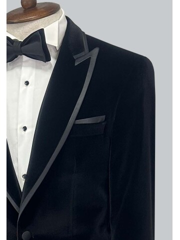 SUIT SARTORIA SİYAH SİVRİ YAKA KADİFE DAMATLIK 5663