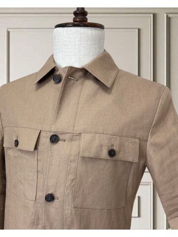 Bej Keten Safari Takım Elbise