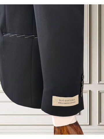 Siyah Sivri Yaka Erkek Kruvaze Takım Elbise