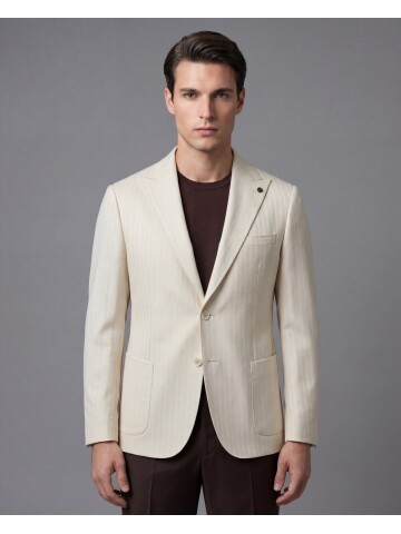 Beige Peak Lapel Patch Pocket Comfort Fit Jacket
