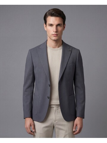 Grey Peak Lapel Patch Pocket Comfort Fit Blazer