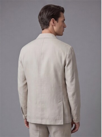 Light Beige Shirt Collar Buttoned Patch Pocket Suit