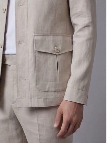 Light Beige Shirt Collar Buttoned Patch Pocket Suit