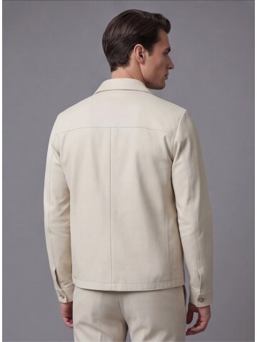 Açık Bej Gömlek Yaka Spor Takım Elbise