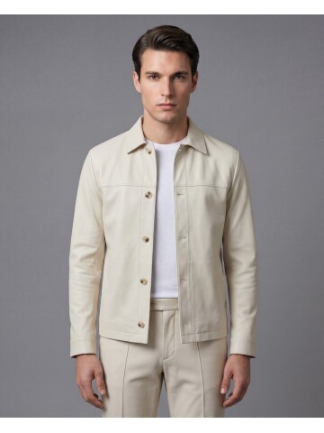 Açık Bej Gömlek Yaka Spor Takım Elbise