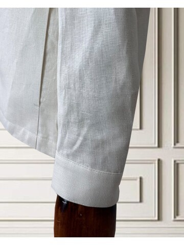 Açık Bej Keten Safari Takım Elbise