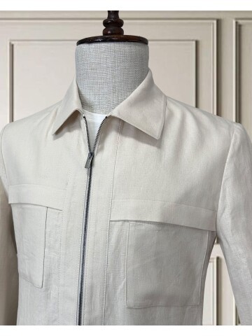 Açık Bej Keten Safari Takım Elbise