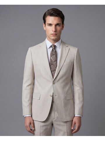 Açık Bej Mono Yaka İki Düğmeli Takım Elbise