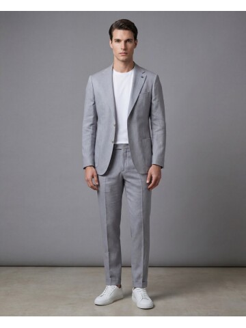 Açık Gri Comfort Fit Mono Yaka Torba Cep Takım Elbise