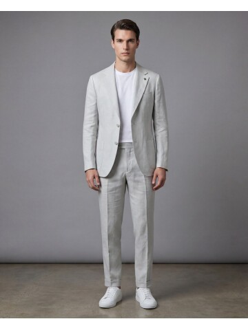 Açık Gri Comfort Fit Mono Yaka Torba Cep Takım Elbise