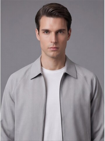 Light Grey Zip-Up Shirt Collar Smart Tracksuit