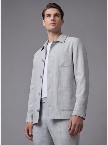 Light Grey Shirt Collar Buttoned Patch Pocket Suit