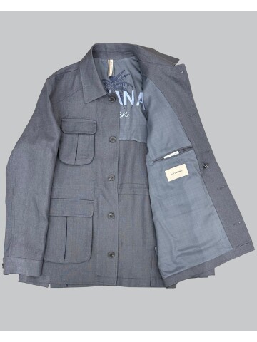 Açık Gri Keten Safari Model Dört Cepli Takım Elbise