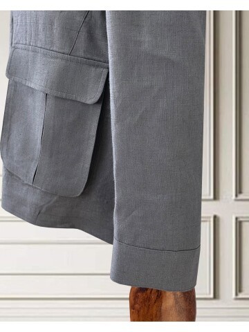 Açık Gri Keten Safari Model Dört Cepli Takım Elbise