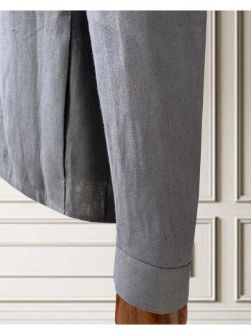 Açık Gri Keten Safari Takım Elbise