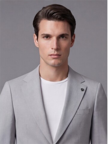 Açık Gri Mono Yaka İki Düğmeli Takım Elbise