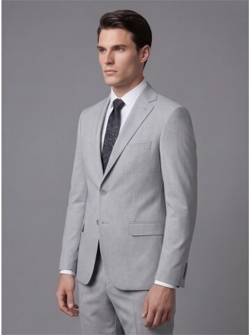 Açık Gri Mono Yaka İki Düğmeli Takım Elbise