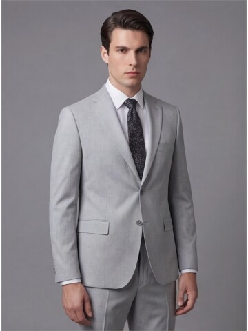 Açık Gri Mono Yaka İki Düğmeli Takım Elbise