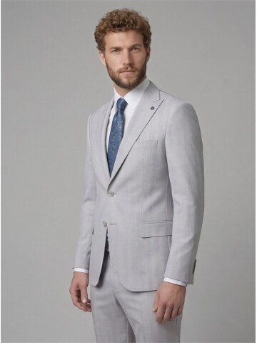 Light Grey Peak Lapel Comfort Fit Fully Lined Suit