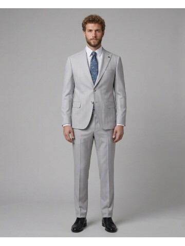 Light Grey Peak Lapel Comfort Fit Fully Lined Suit