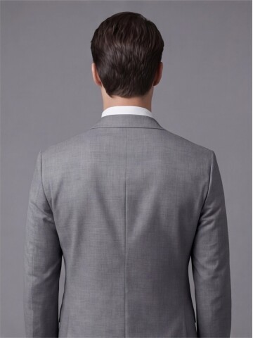 Açık Gri Sivri Yaka İki Düğmeli Slim Fit Takım Elbise