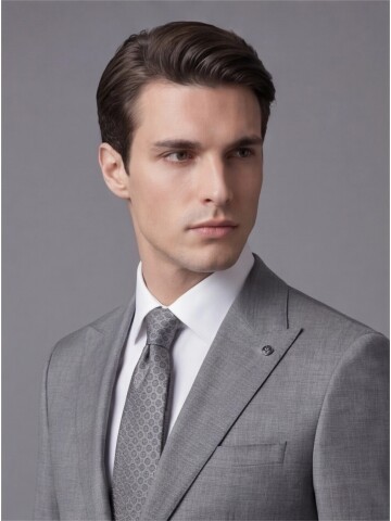 Açık Gri Sivri Yaka İki Düğmeli Slim Fit Takım Elbise