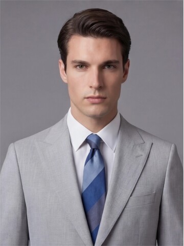 Açık Gri Sivri Yaka İki Düğmeli Slim Fit Takım Elbise