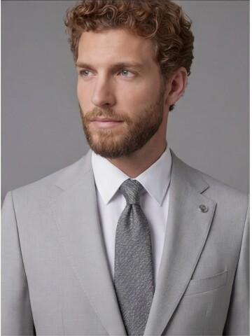 Light Grey Slim Fit Notch Lapel Suit with Patch Pockets