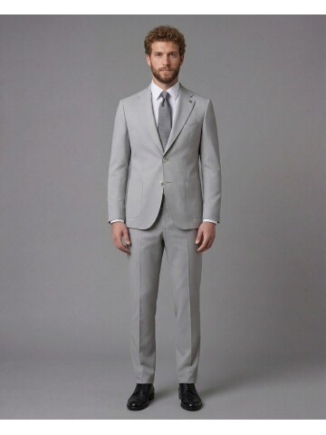 Light Grey Slim Fit Notch Lapel Suit with Patch Pockets