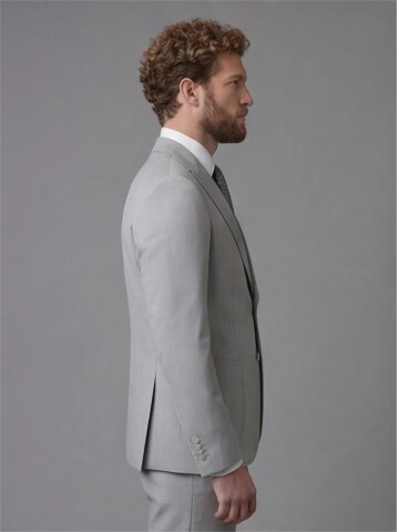 Light Grey Slim Fit Peak Lapel Patch Pocket Mens Suit