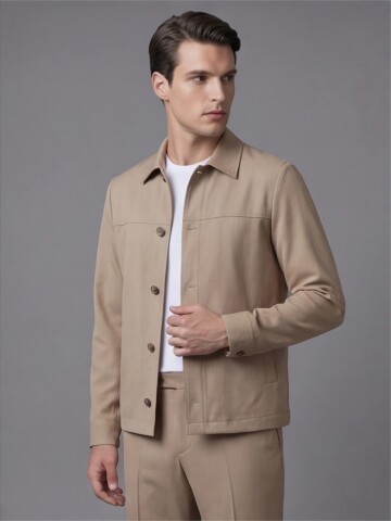 Açık Kahverengi Gömlek Yaka Spor Takım Elbise