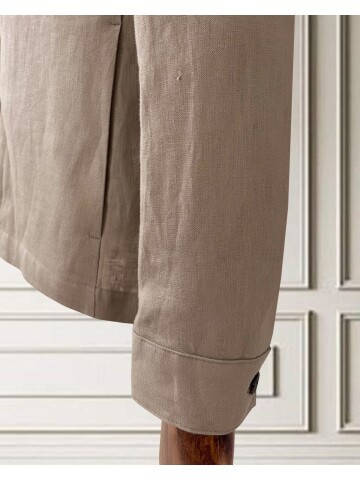 Açık Kahverengi Keten Safari Takım Elbise