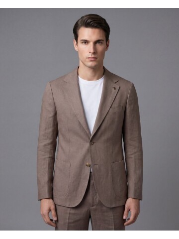 Light Brown Notch Lapel Comfort Fit Suit with Patch Pockets