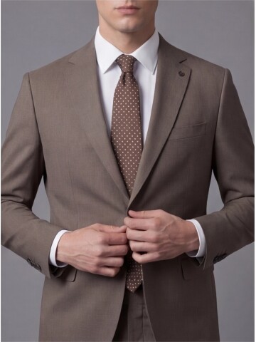 Açık Kahverengi Mono Yaka İki Düğmeli Takım Elbise