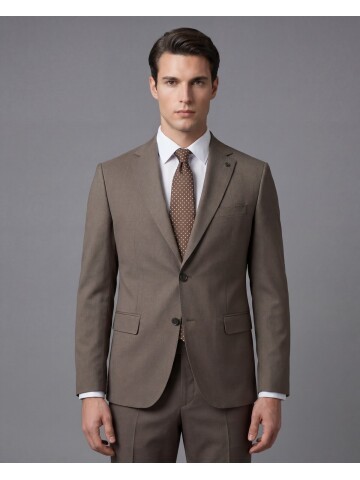 Açık Kahverengi Mono Yaka İki Düğmeli Takım Elbise