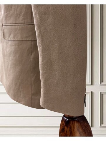 Açık Kahverengi Sivri Yaka 4 Düğme Keten Takım Elbise