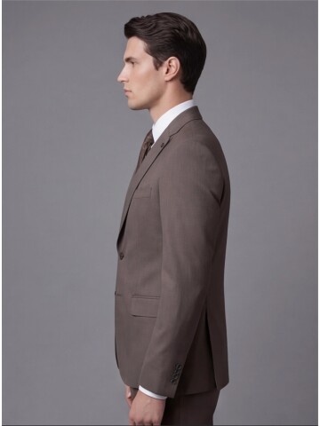 Açık Kahverengi Sivri Yaka İki Düğmeli Slim Fit Takım Elbise