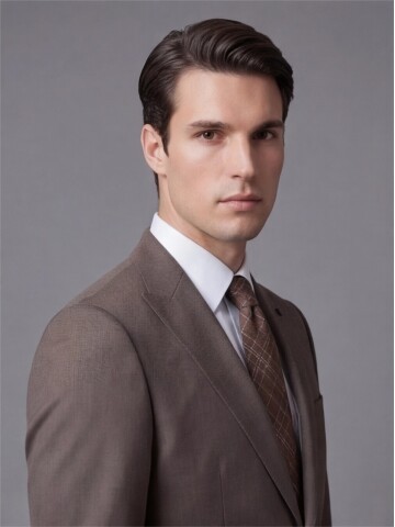 Açık Kahverengi Sivri Yaka İki Düğmeli Slim Fit Takım Elbise