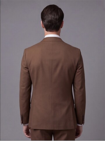 Açık Kahverengi Sivri Yaka İki Düğmeli Slim Fit Takım Elbise