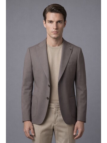 Light Brown Peak Lapel Patch Pocket Comfort Fit Blazer