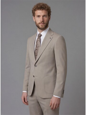 Light Brown Slim Fit Notch Lapel Suit with Patch Pockets