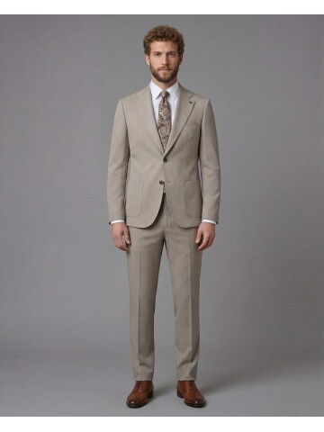 Light Brown Slim Fit Notch Lapel Suit with Patch Pockets