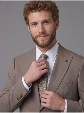 Light Brown Slim Fit Peak Lapel Patch Pocket Mens Suit