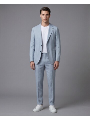 Açık Mavi Comfort Fit Mono Yaka Torba Cep Takım Elbise